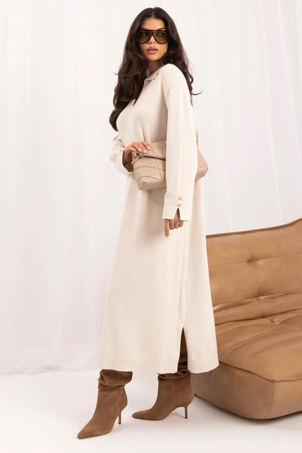 Robe midi oversize beige – Image 3