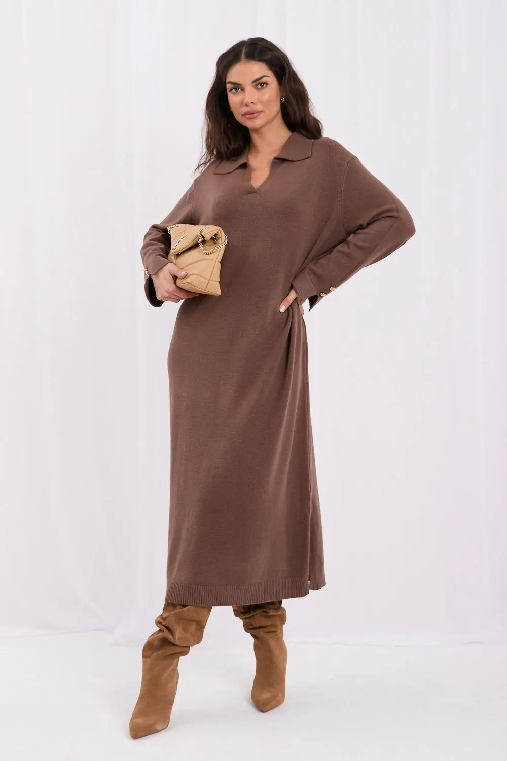 Robe midi oversize brune