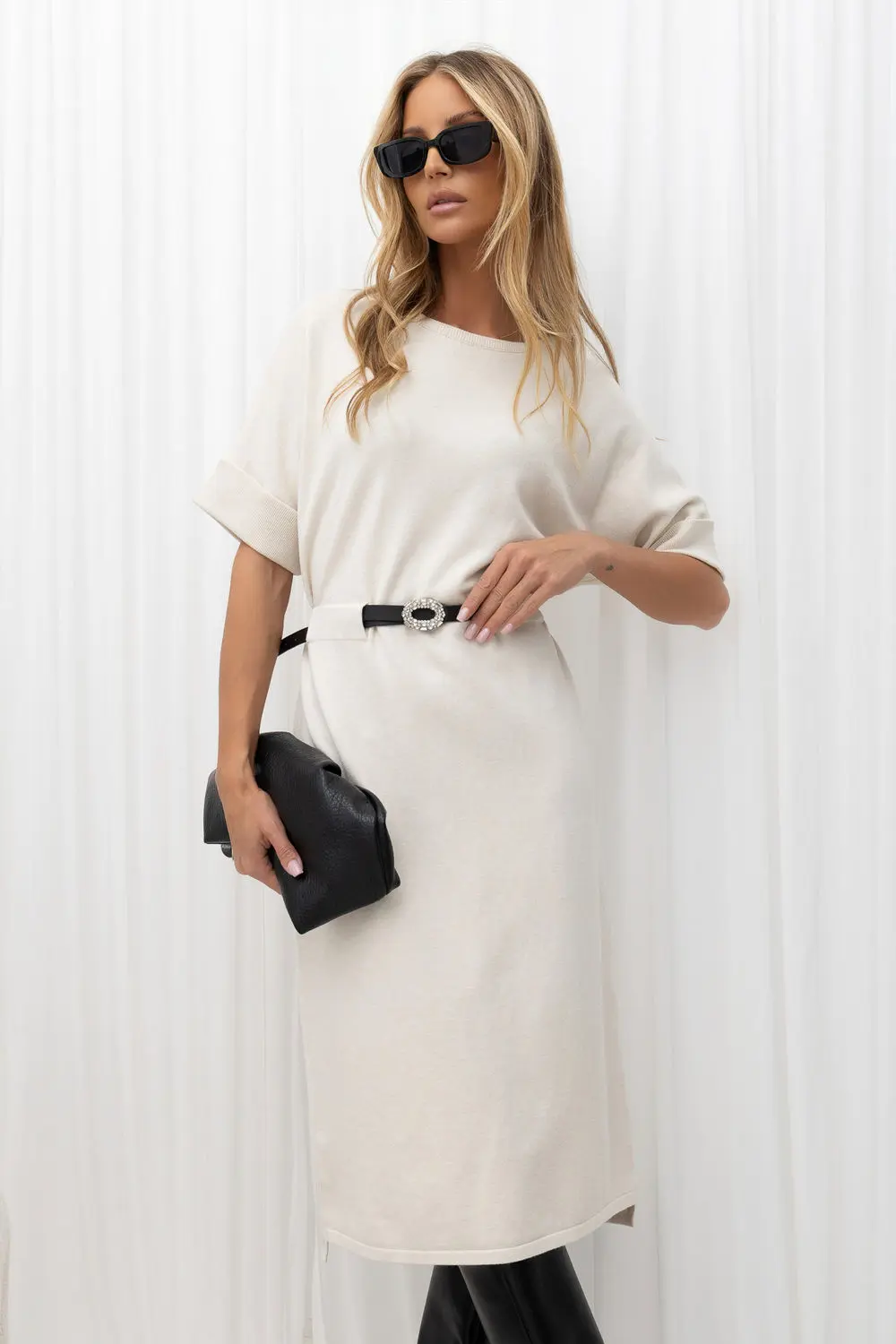 Robe midi droite beige