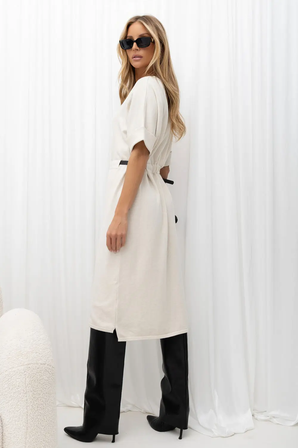 Robe midi droite beige – Image 3