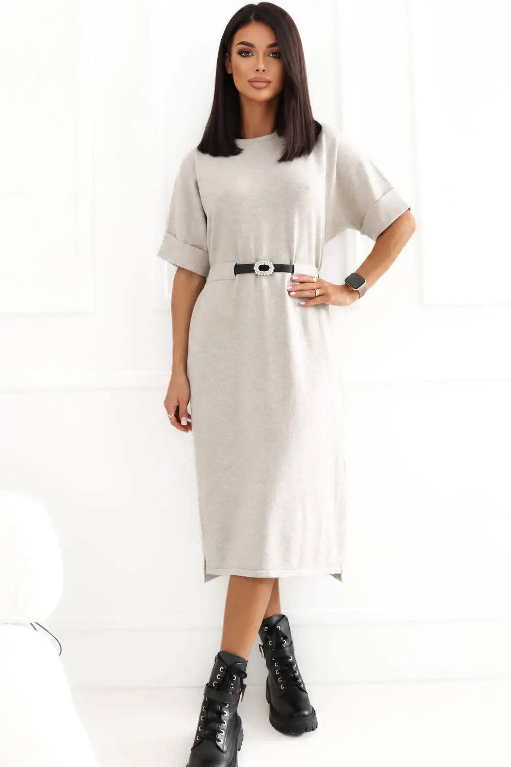 Robe midi droite beige