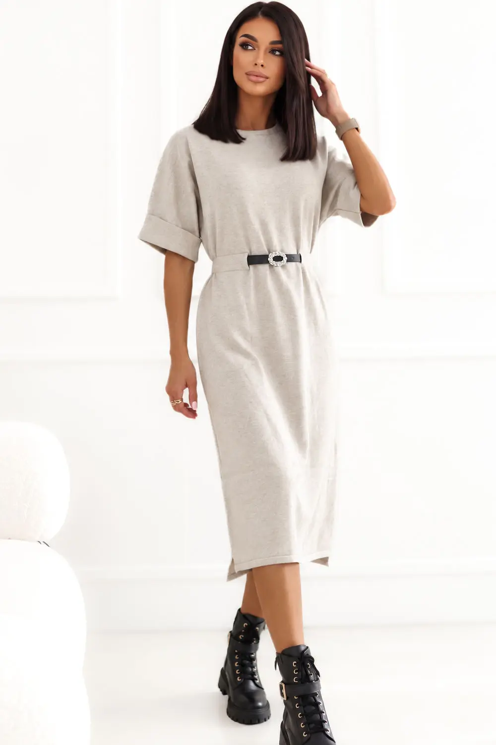 Robe midi droite beige – Image 2