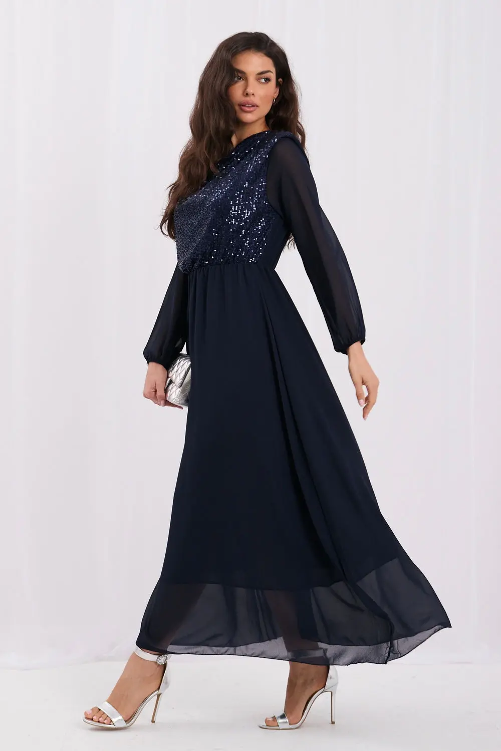 Robe de soirée longue évasée bleue marine – Image 2