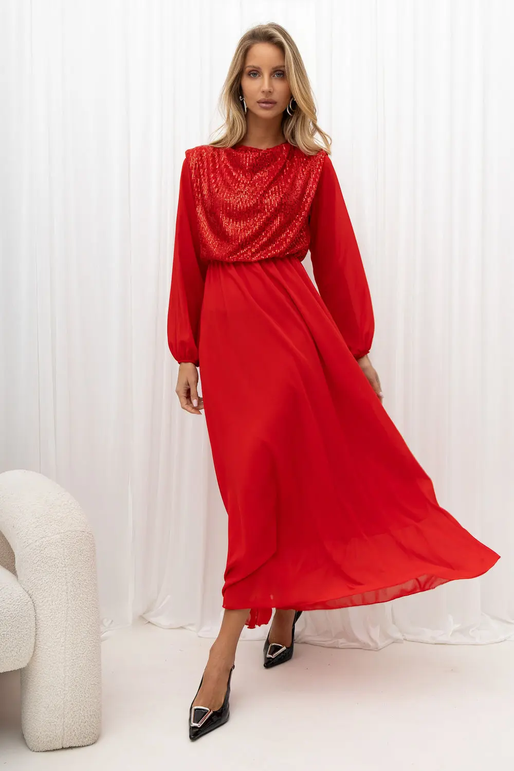 Robe de soirée longue évasée rouge