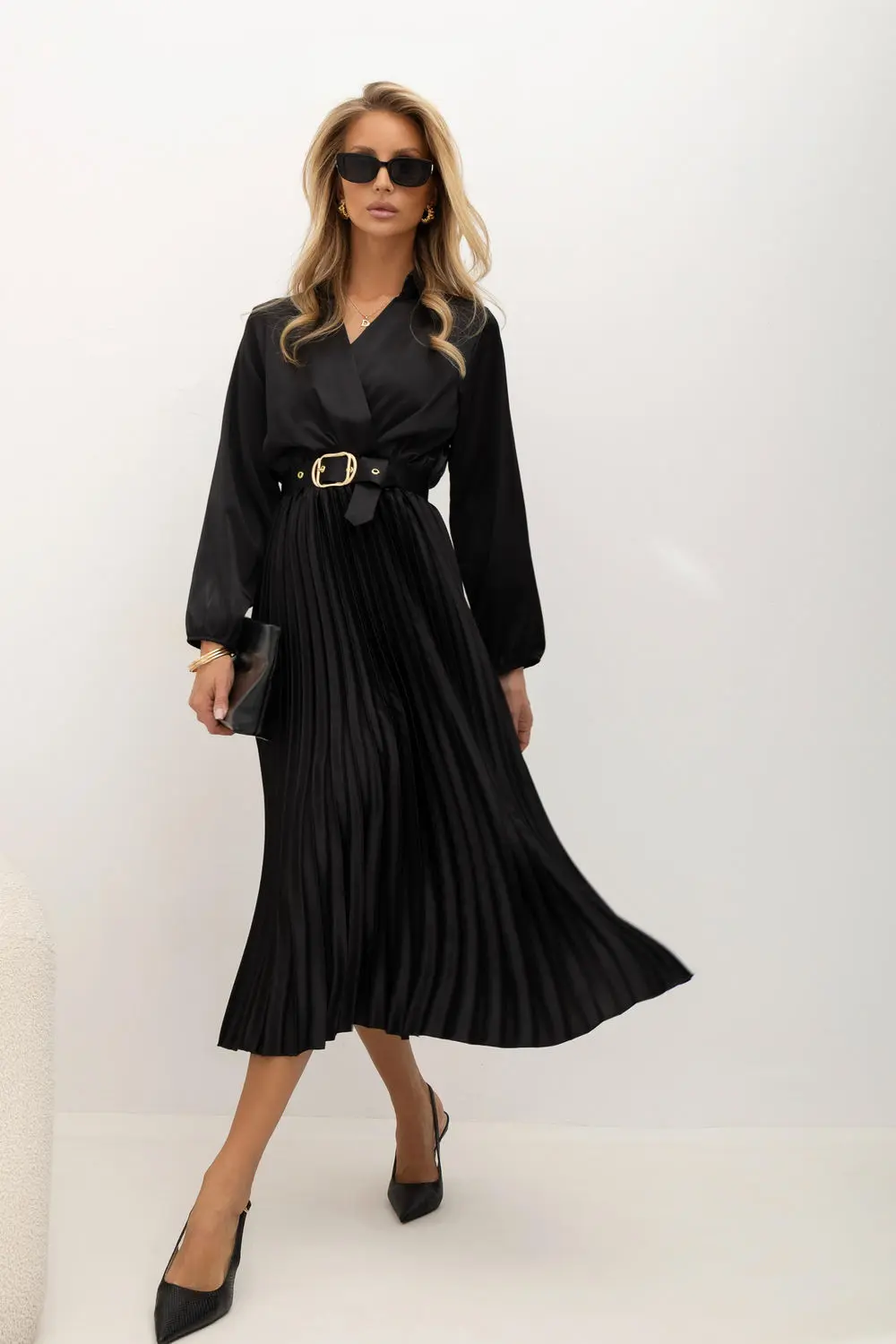 Robe portefeuille évasée noire
