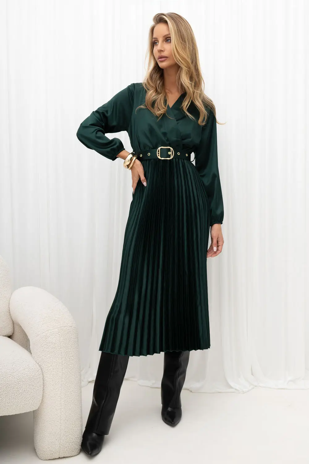 Robe de cocktail midi évasée verte
