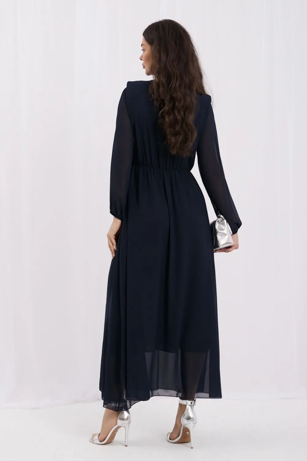 Robe de soirée longue évasée bleue marine – Image 3