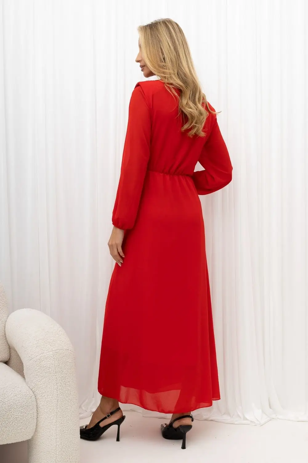 Robe de soirée longue évasée rouge – Image 2