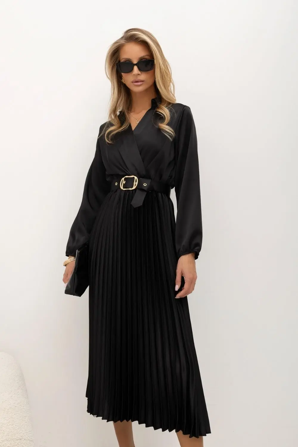 Robe portefeuille évasée noire – Image 2