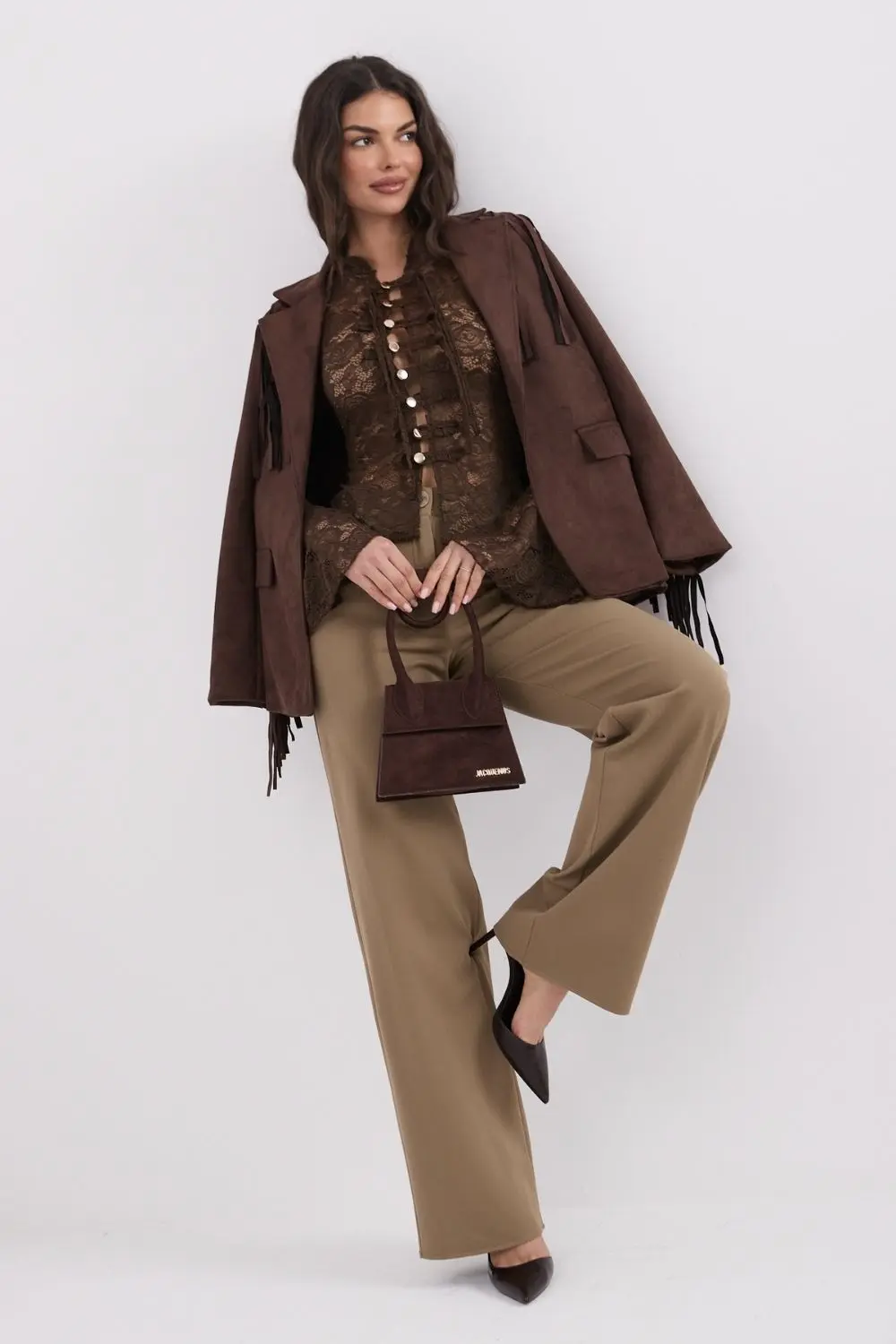 Chemise manche longue col montant brune – Image 3