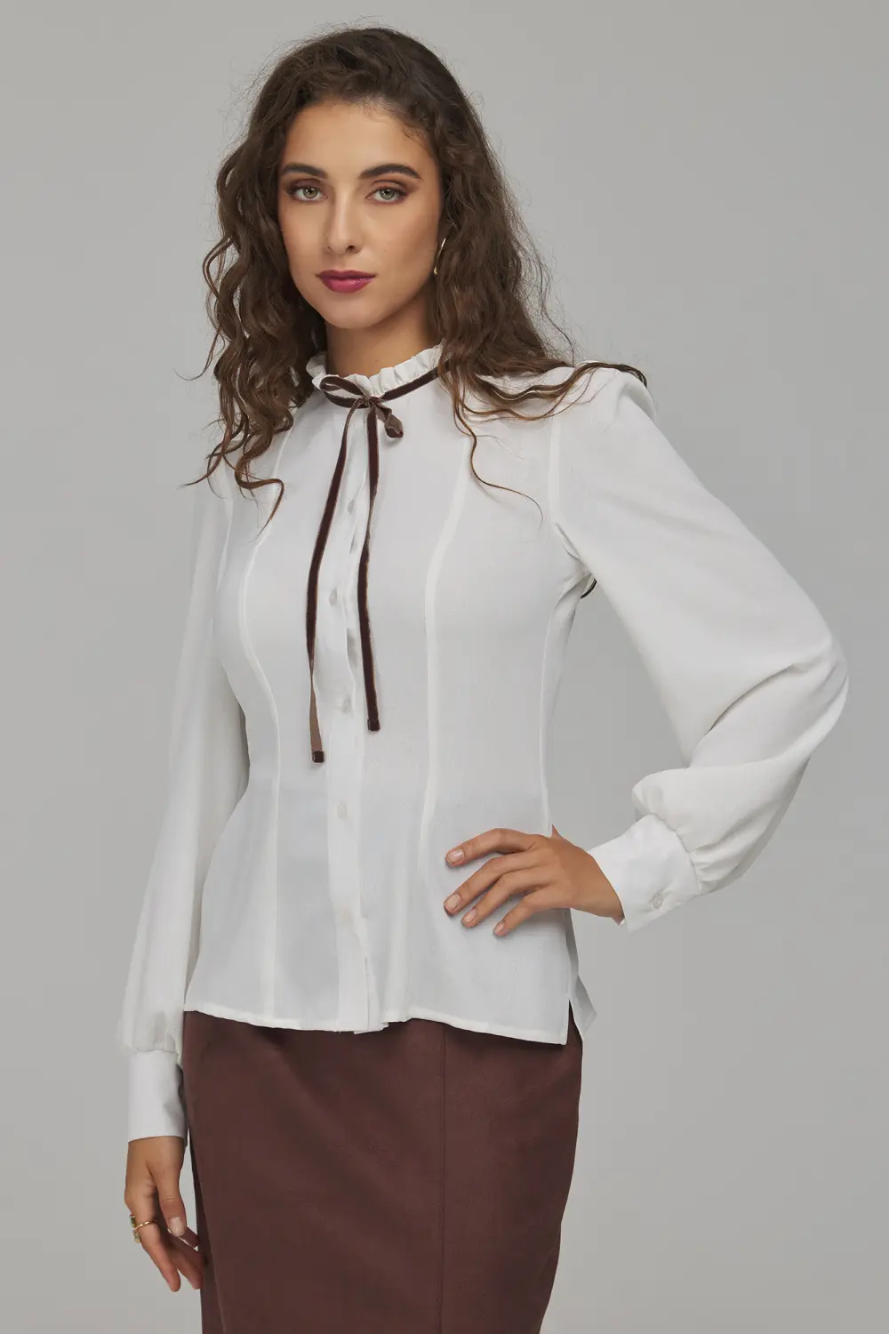 Chemise manche longue beige