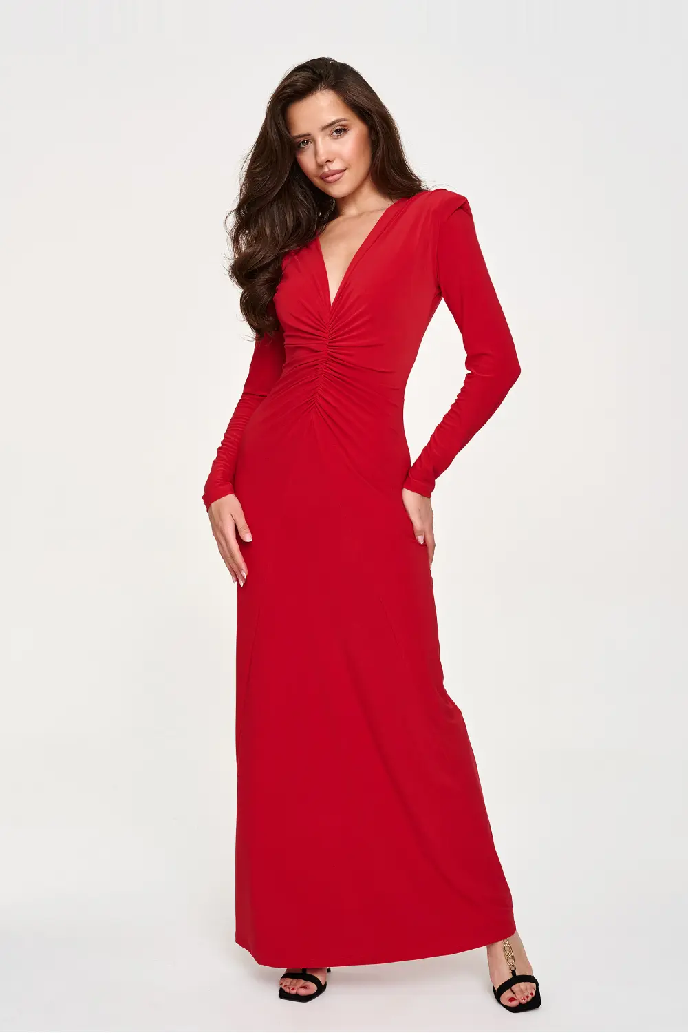Robe longue rouge à manches longues
