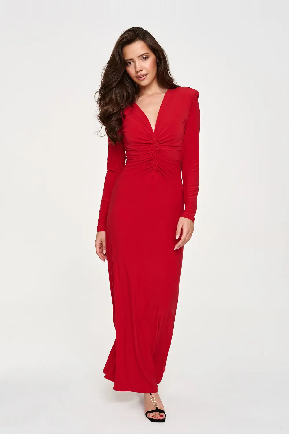 Robe longue rouge à manches longues – Image 2
