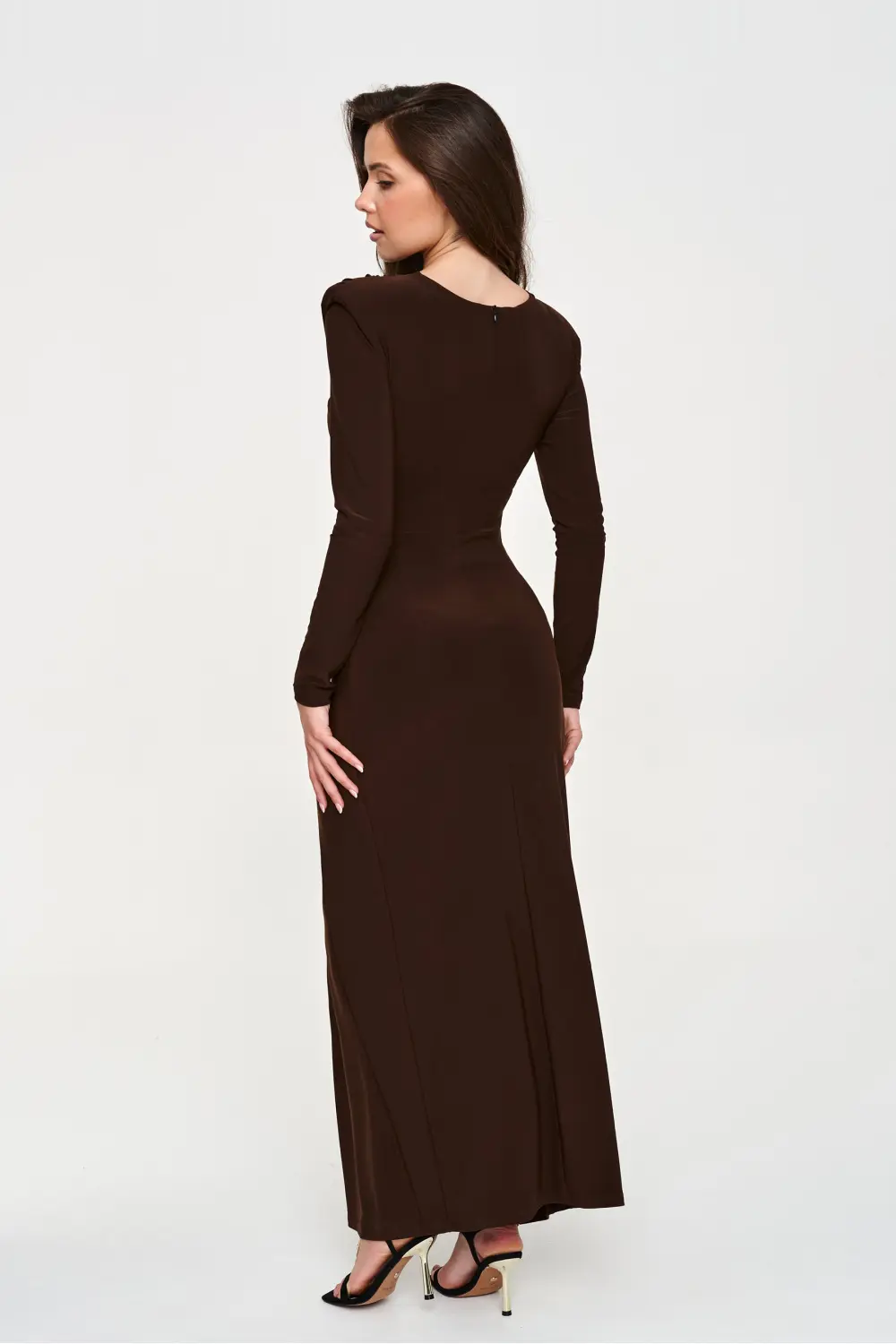 Robe longue brune à manches longues – Image 3