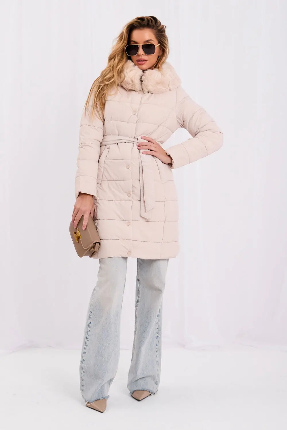 Veste matelassé beige à capuche