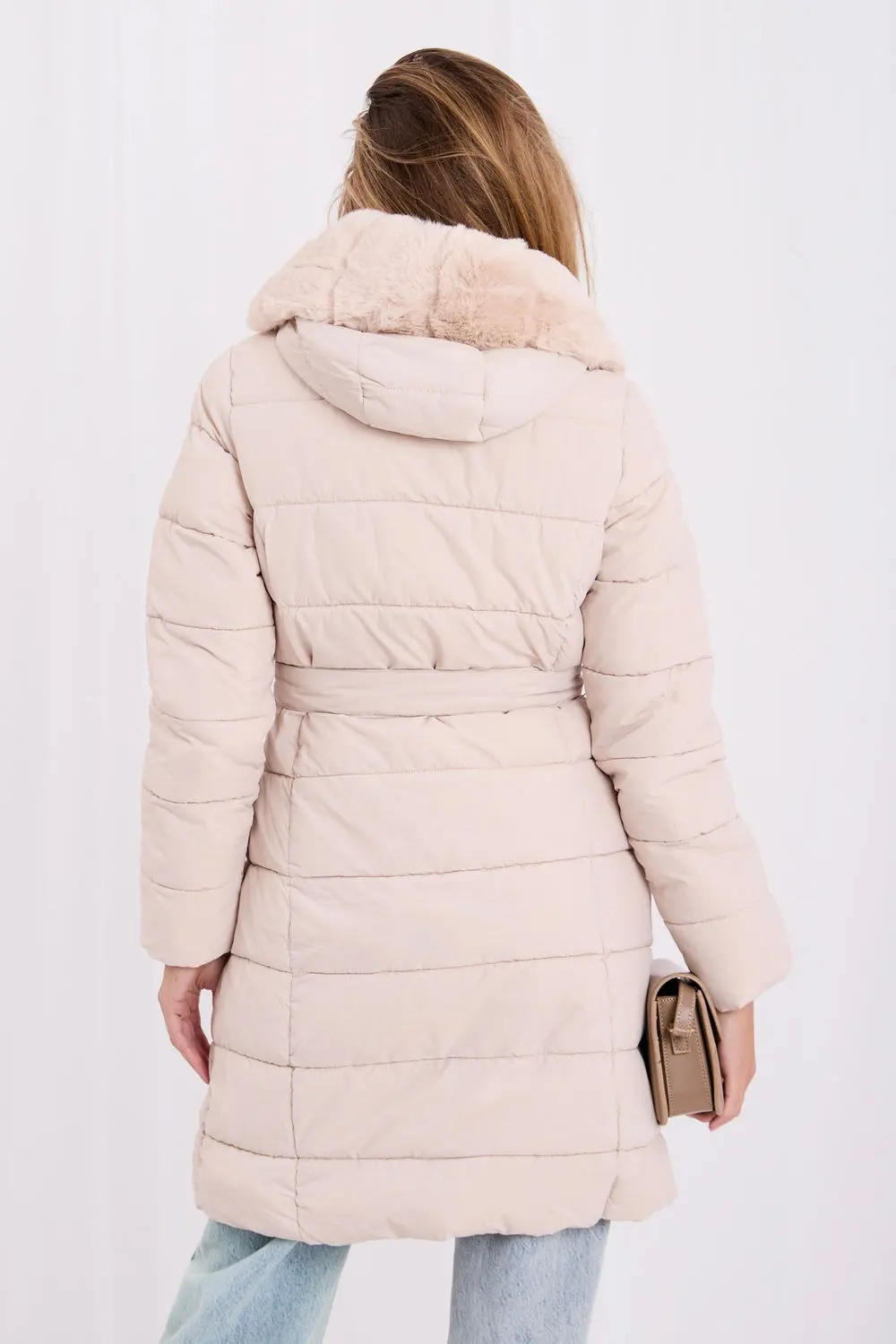 Veste matelassé beige à capuche – Image 2