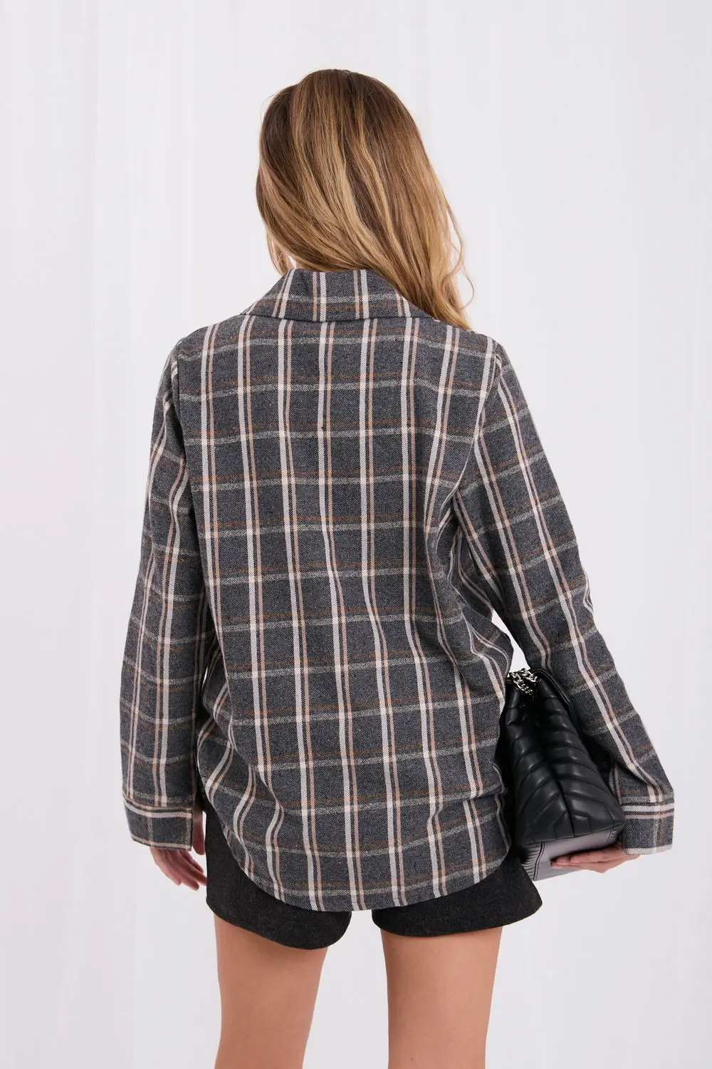 Chemise manche longue grise à carreaux – Image 2