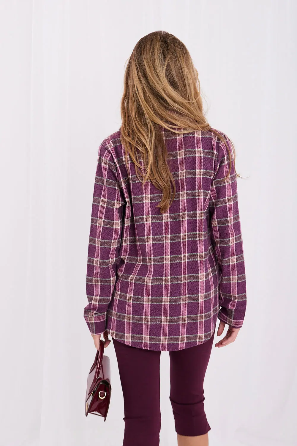 Chemise manche longue violette à carreaux – Image 2