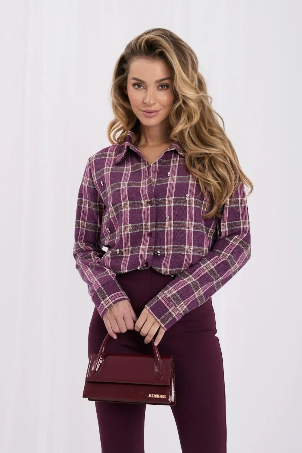 Chemise manche longue violette à carreaux – Image 3