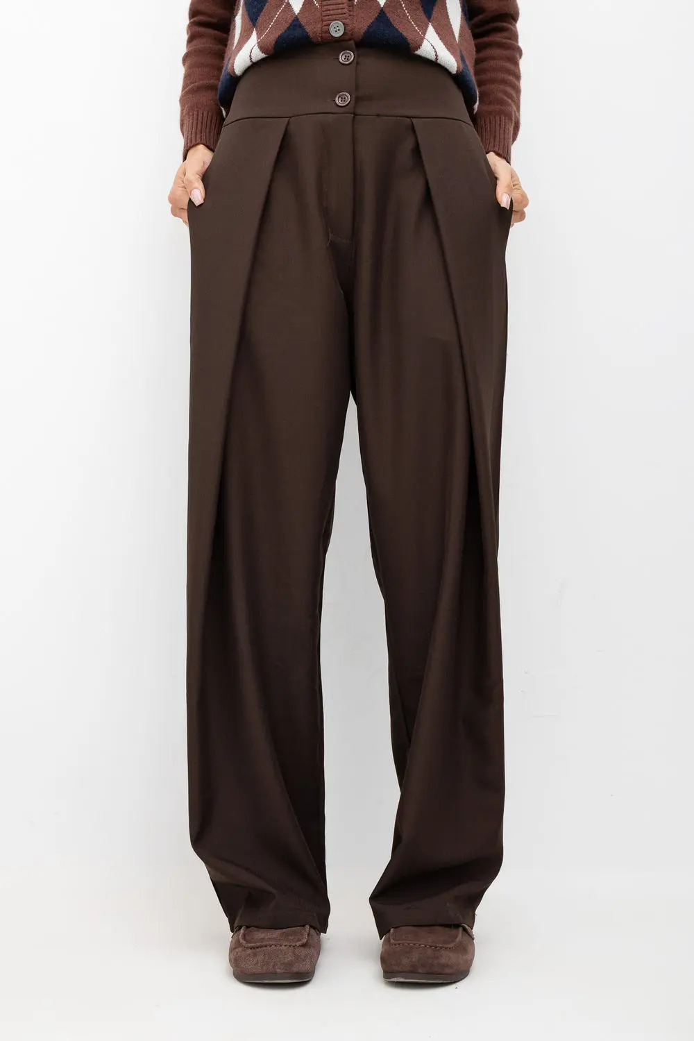 Pantalon large brun à plis