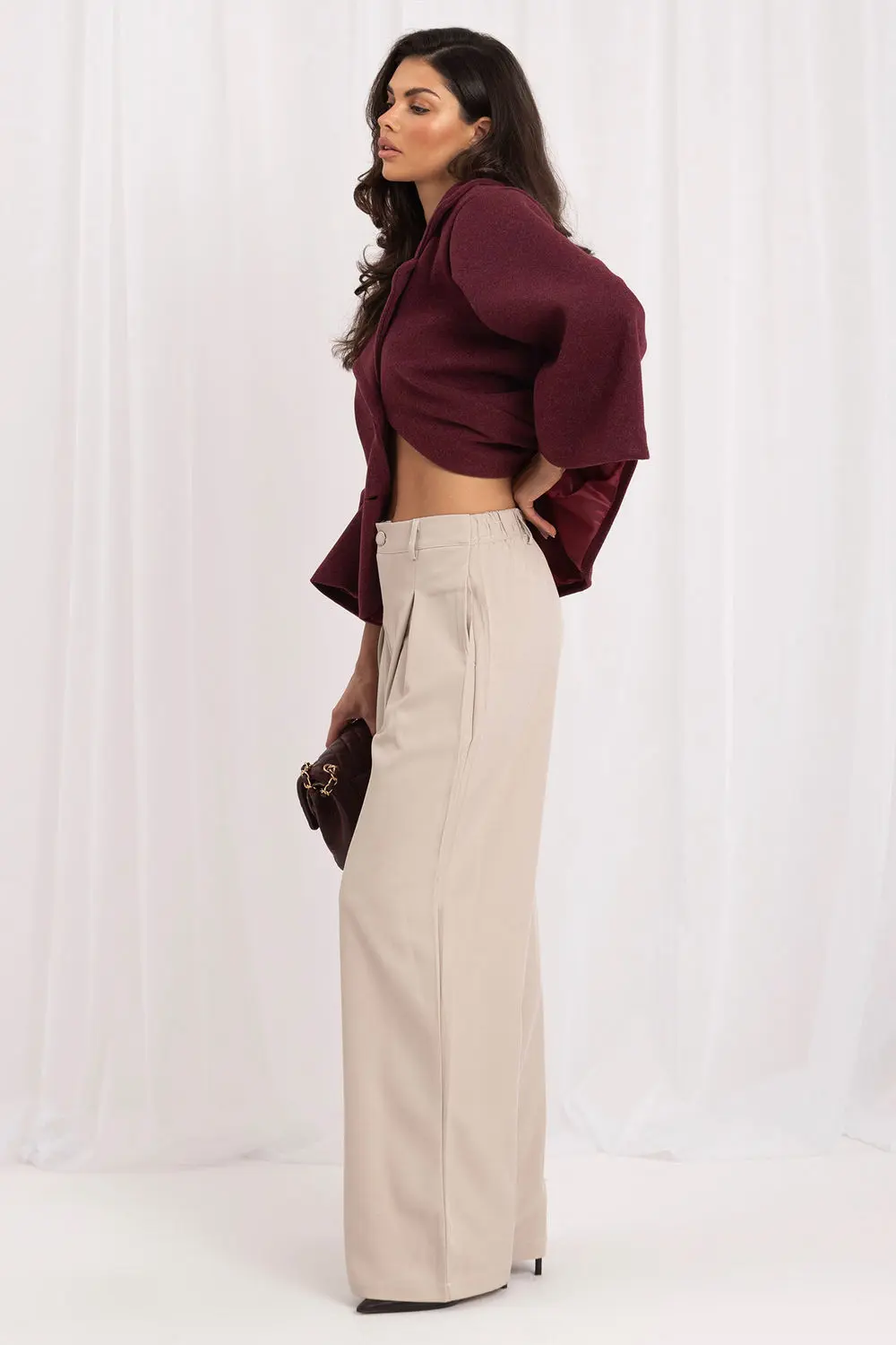 Pantalon large beige à plis – Image 2