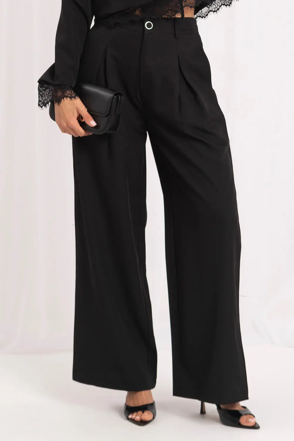 Pantalon large noir à plis