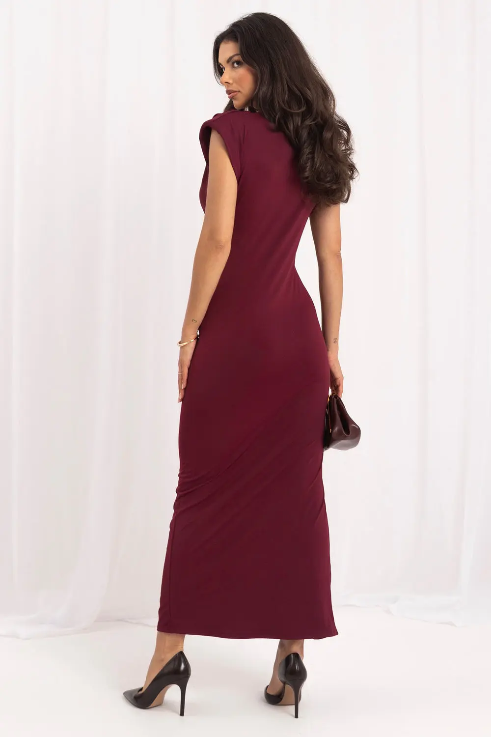 Robe de cocktail midi moulante rouge – Image 3