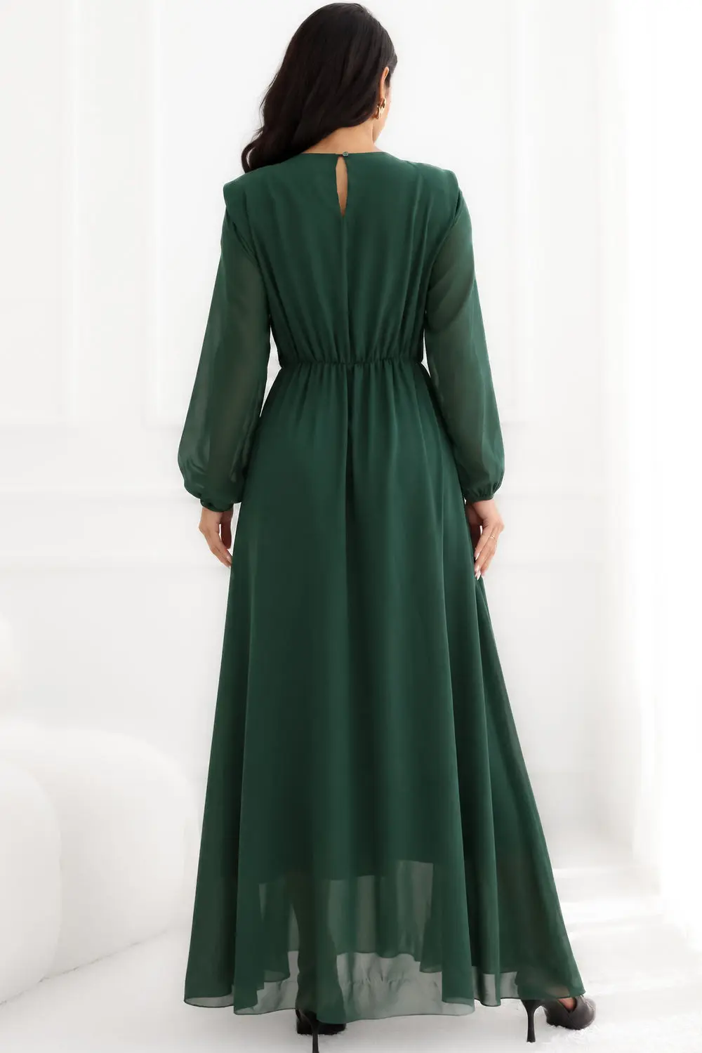 Robe longue évasée verte à sequins – Image 3