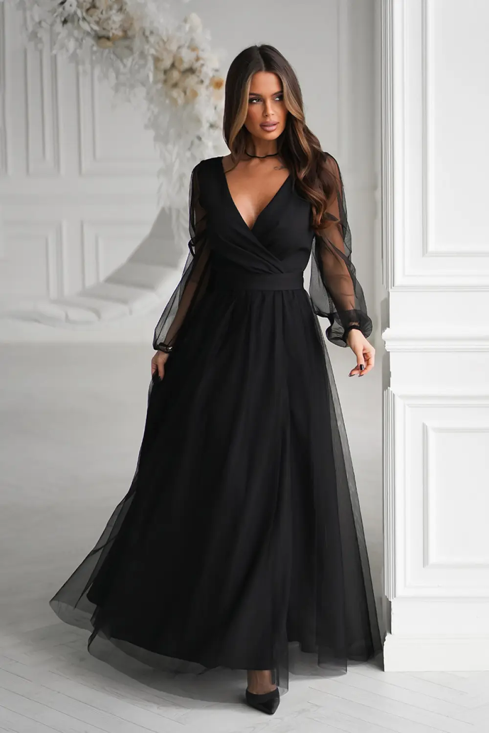 Robe longue noire fendue