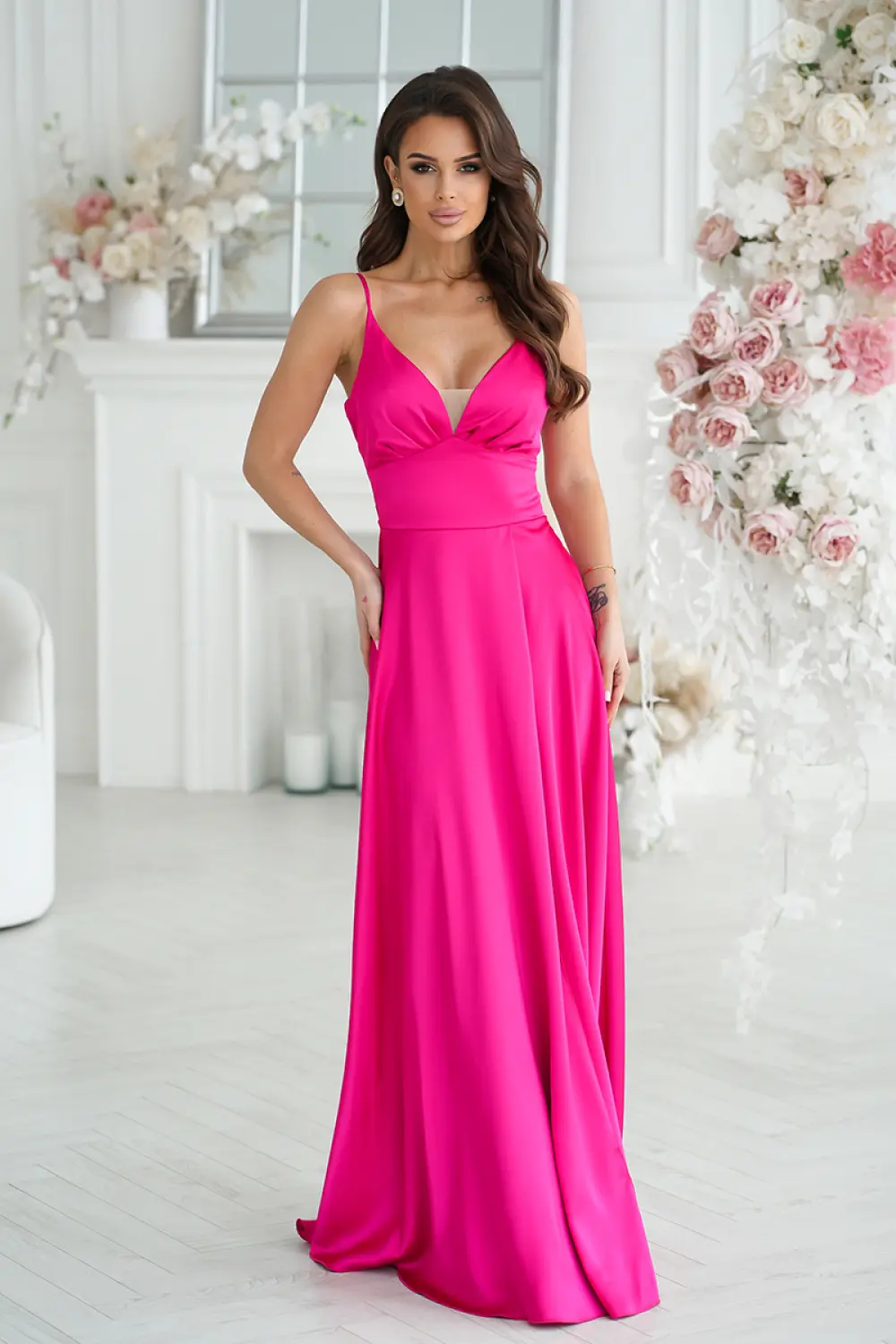 Robe longue violette fendue