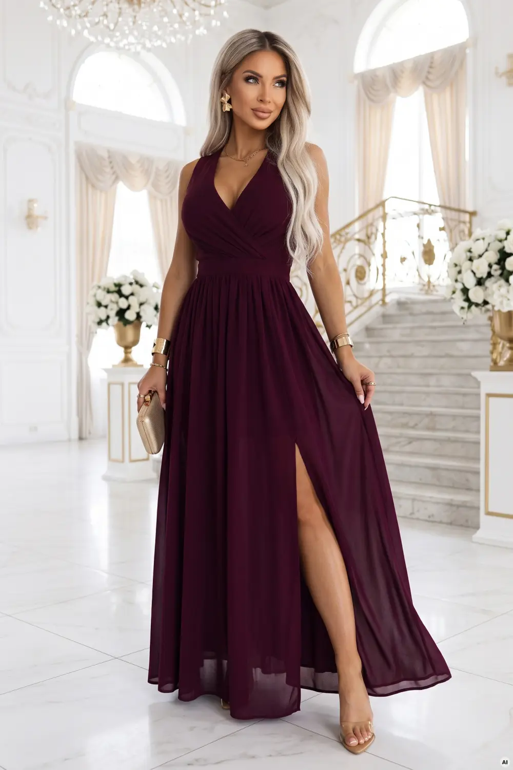 Robe portefeuille évasée violette fendue
