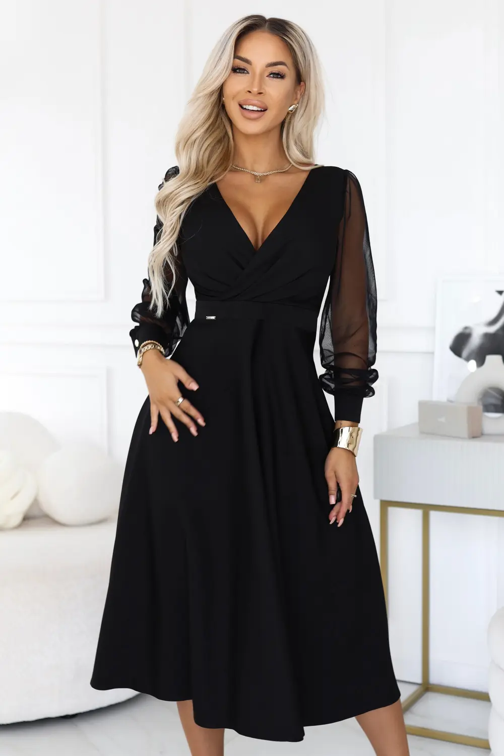 Robe portefeuille évasée noire