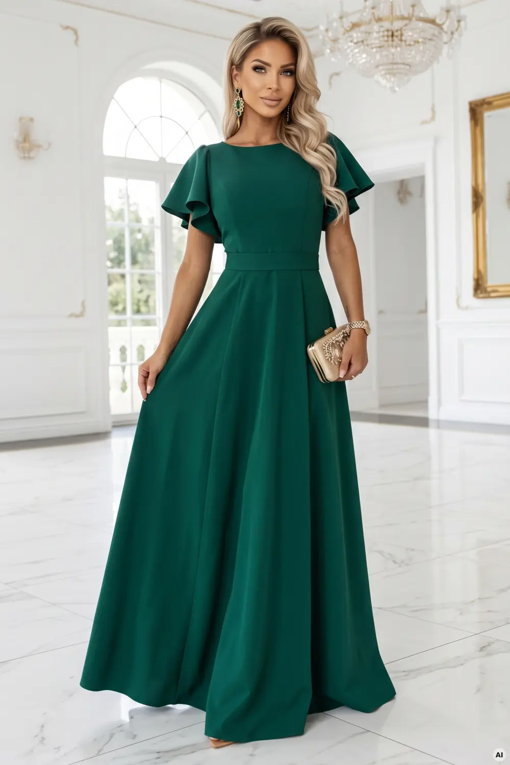Robe longue évasée verte