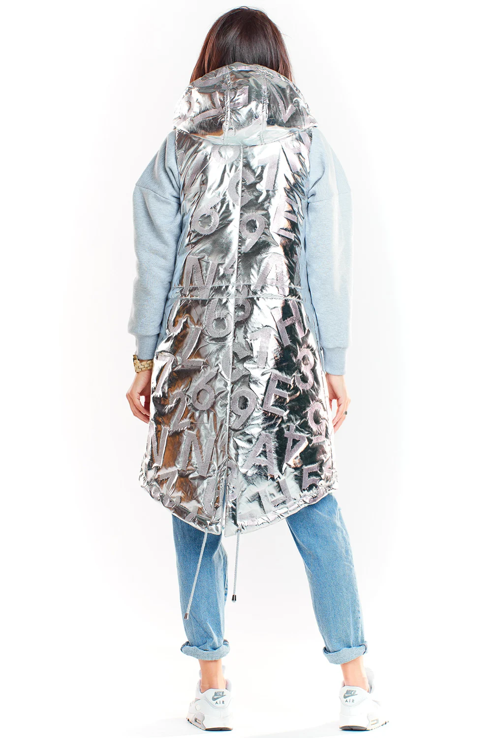 Gilet matelassé gris à capuche – Image 3