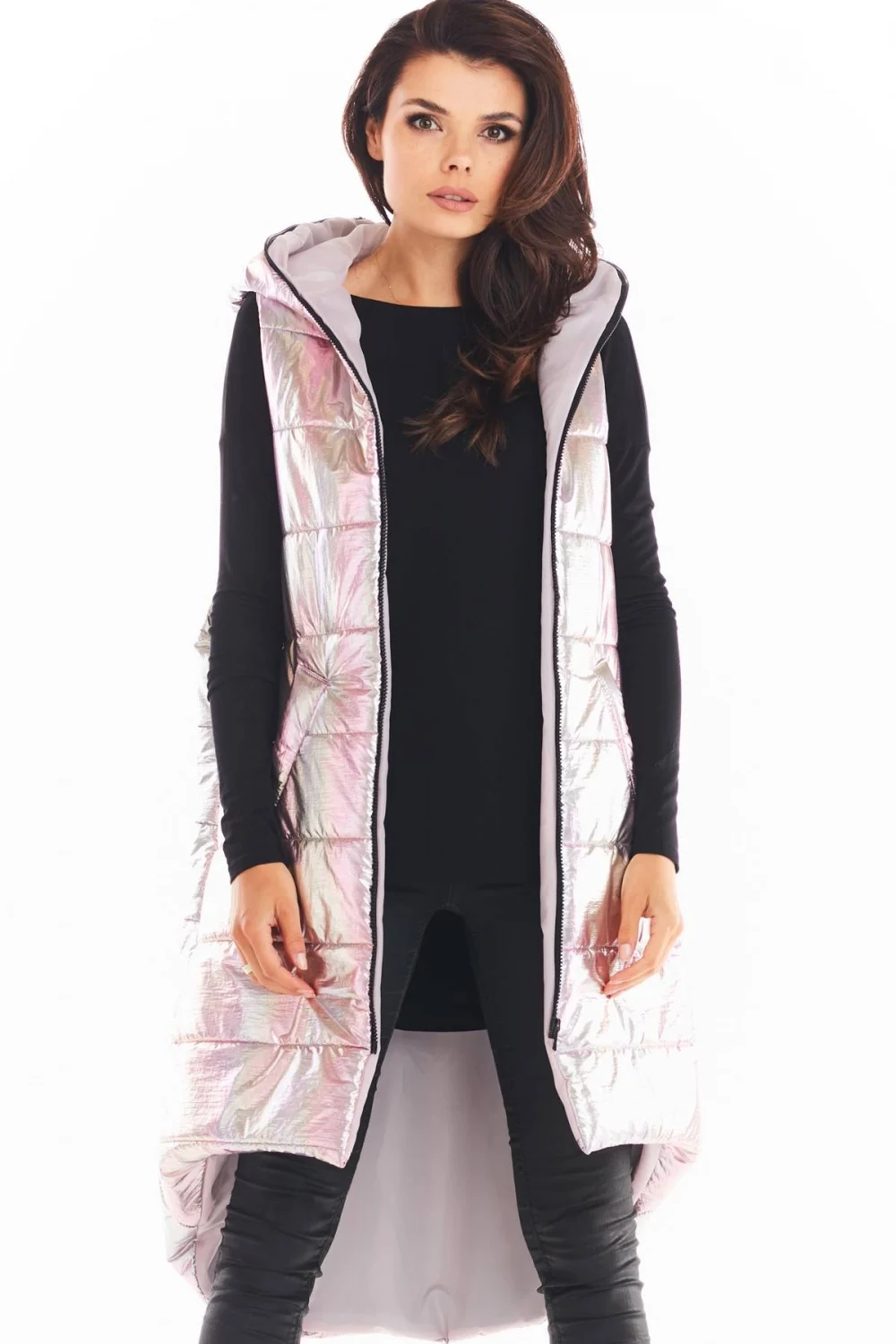 Gilet rose à capuche