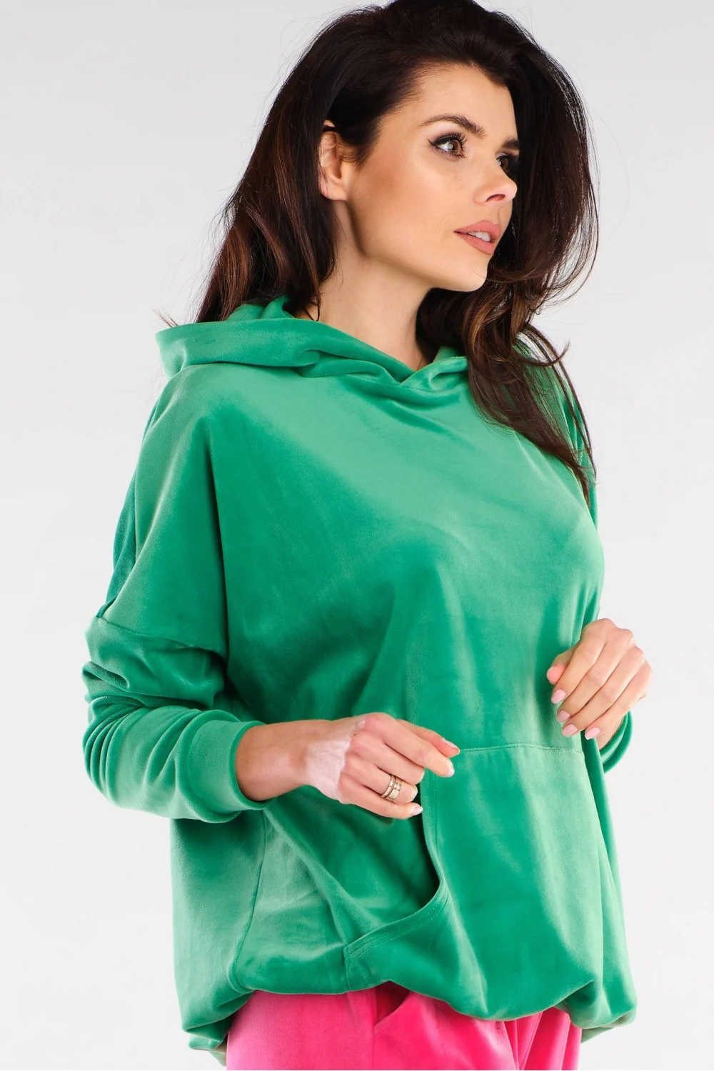 Sweatshirt à capuche oversize vert – Image 4