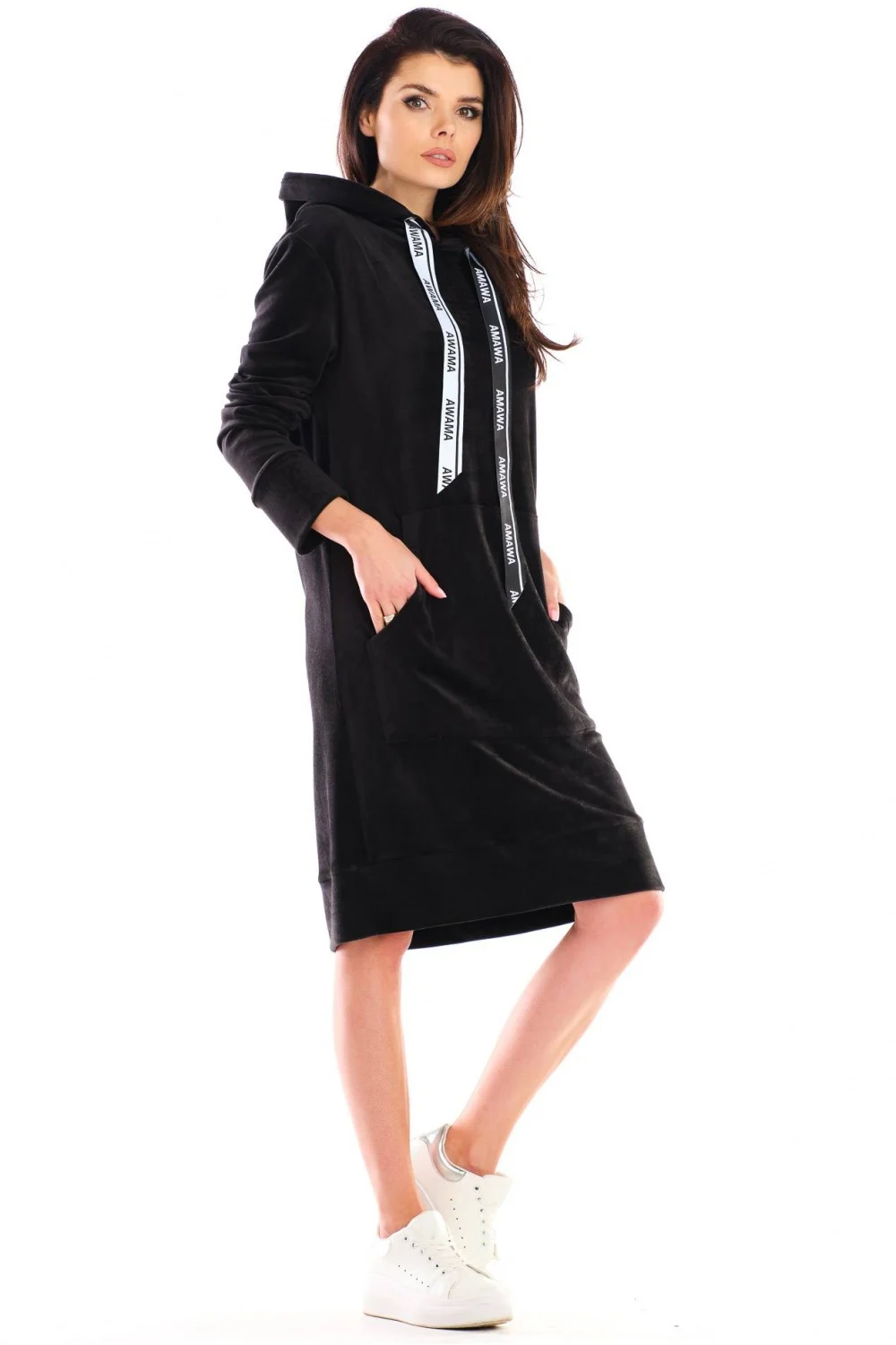 Robe midi noire en velours – Image 4