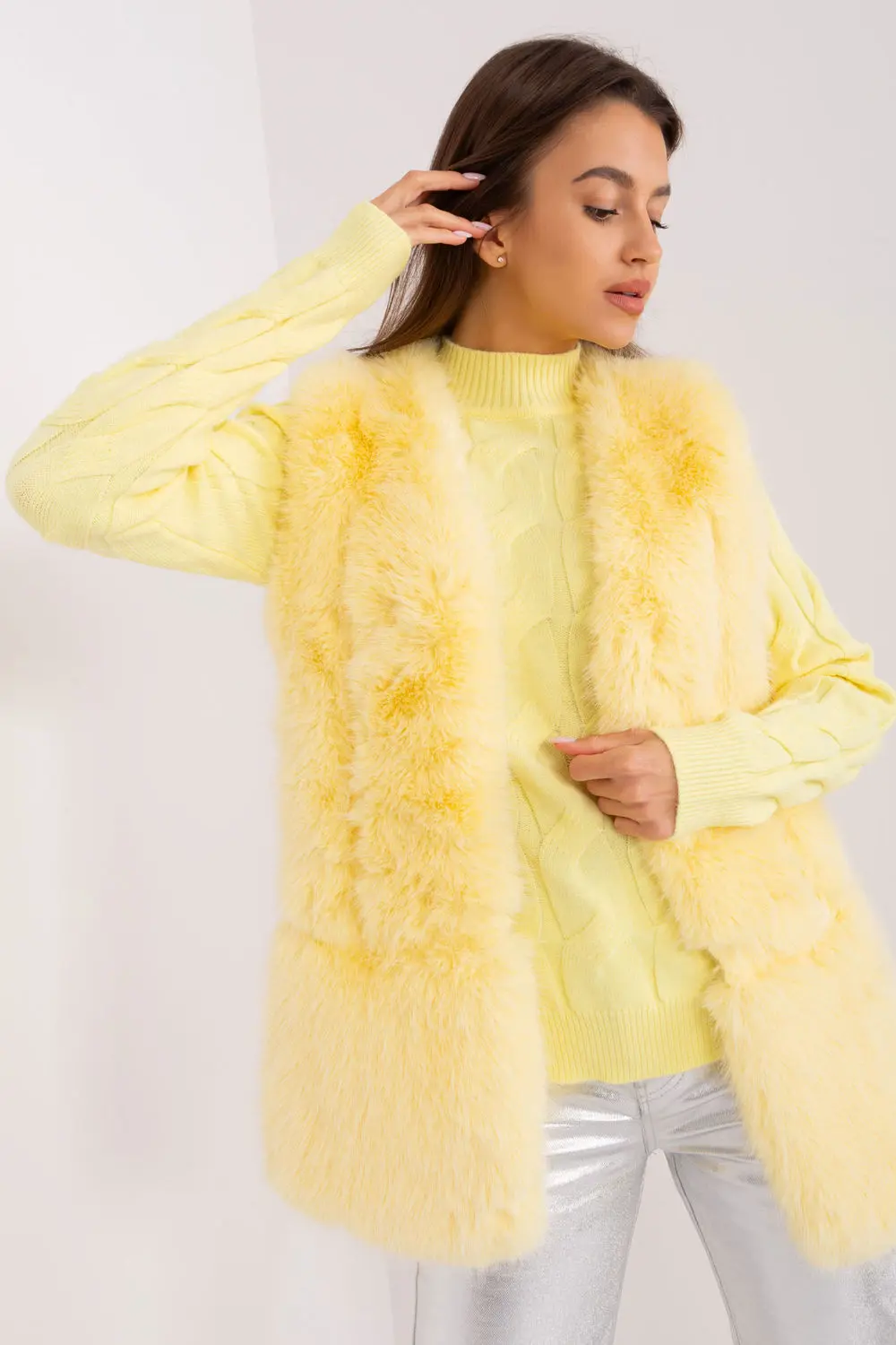 Gilet en fausse fourrure jaune