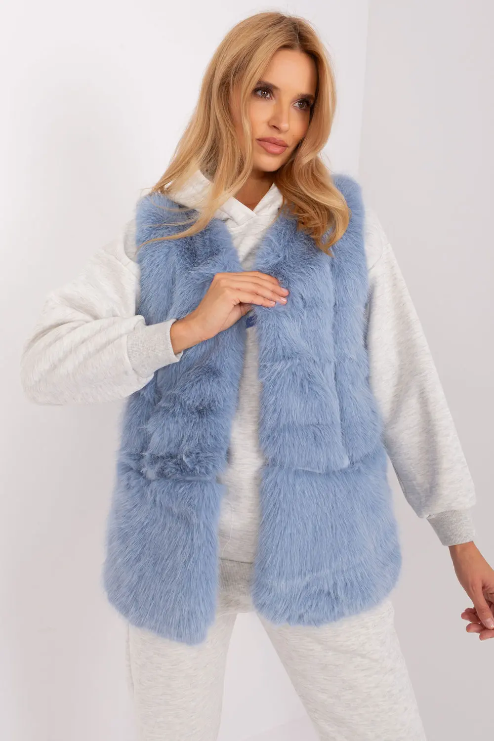 Gilet en fausse fourrure bleu